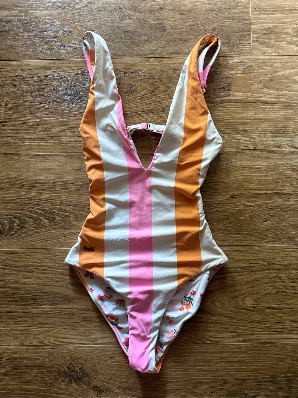Maaji Brooke Polo Stripe Reversible One-Piece Swimsuit Size Small